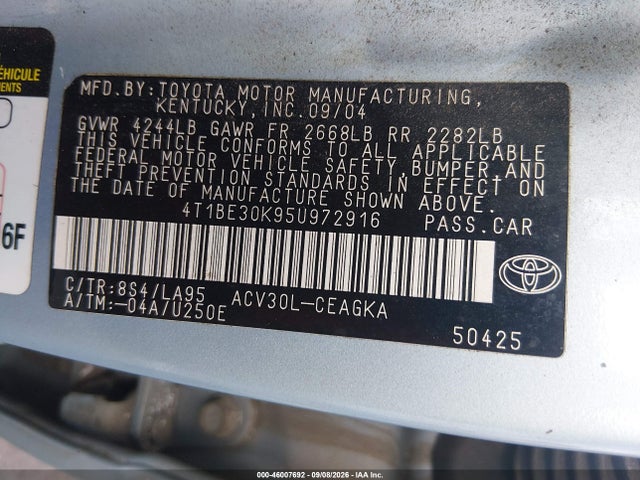 2005 Toyota Camry Xle მანქანა იყიდება აუქციონზე, vin: 4T1BE30K95U972916, აუქციონის ნომერი: 46007692