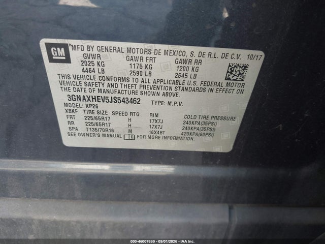 Продажа на аукционе авто 2018 Chevrolet Equinox Ls, vin: 3GNAXHEV5JS543462, номер лота: 46007699