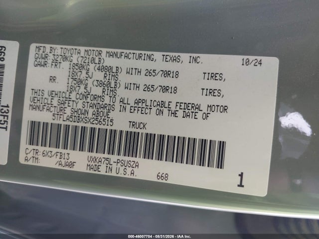 Toyota Tundra Sr5 2025 5TFLA5DBXSX256515 Image 9
