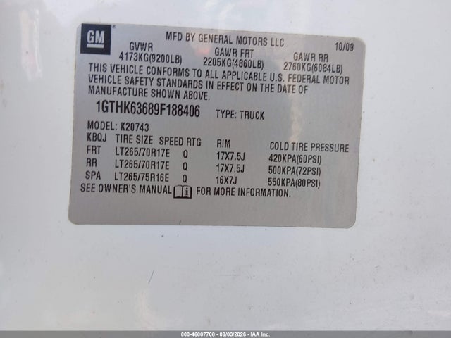 Aukcja sprzedaży 2009 Gmc Sierra 2500hd Slt, vin: 1GTHK63689F188406, numer aukcji: 46007708