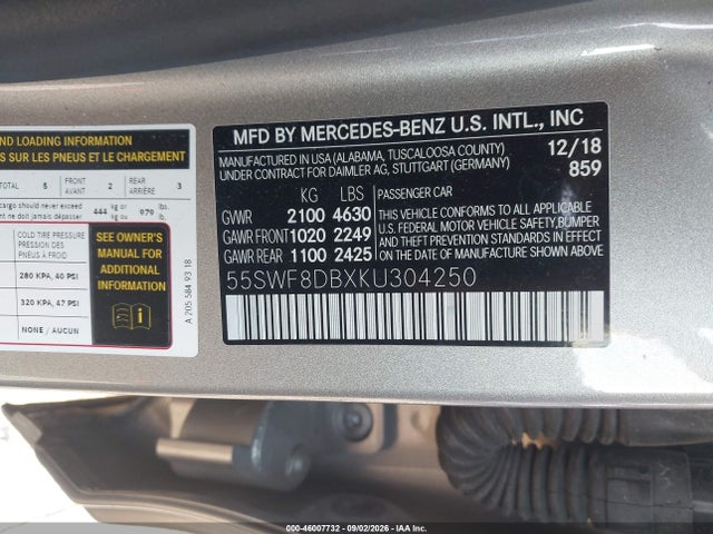 Aukcja sprzedaży 2019 Mercedes-benz C 300, vin: 55SWF8DBXKU304250, numer aukcji: 46007732