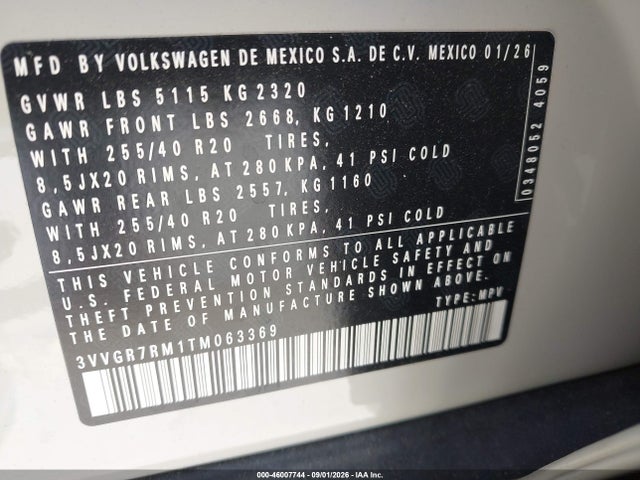 2026 Volkswagen Tiguan Se R-line Black მანქანა იყიდება აუქციონზე, vin: 3VVGR7RM1TM063369, აუქციონის ნომერი: 46007744