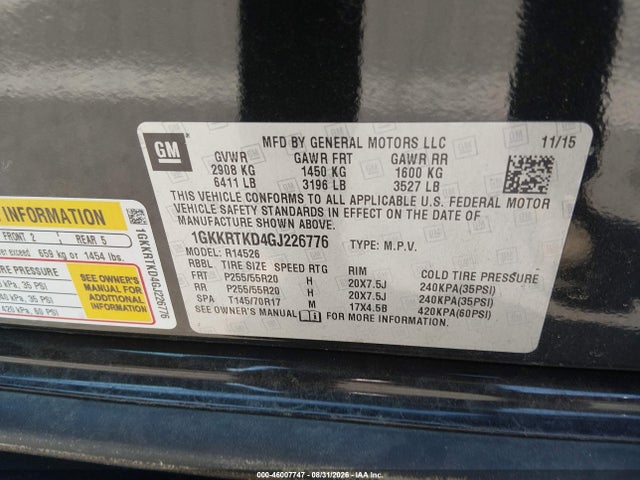 Продаж на аукціоні авто 2016 Gmc Acadia Denali, vin: 1GKKRTKD4GJ226776, номер лоту: 46007747