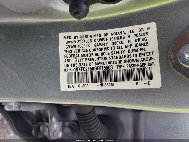 Aukcja sprzedaży 2016 Honda Civic Lx, vin: 19XFC2F58GE075563, numer aukcji: 46007761