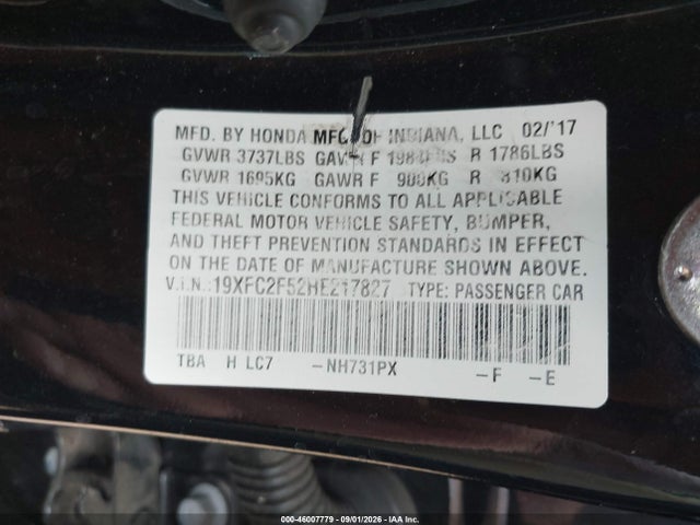 Продаж на аукціоні авто 2017 Honda Civic Lx, vin: 19XFC2F52HE217827, номер лоту: 46007779