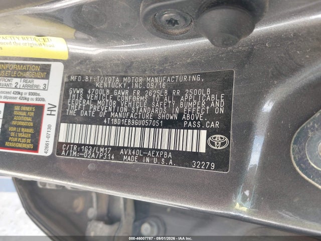 2016 Toyota Avalon Hybrid Limited მანქანა იყიდება აუქციონზე, vin: 4T1BD1EB9GU057051, აუქციონის ნომერი: 46007787