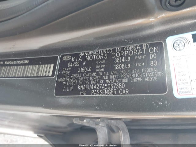 46007802 :رقم المزاد ، KNAFU4A27A5067380 vin ، 2010 Kia Forte Ex مزاد بيع