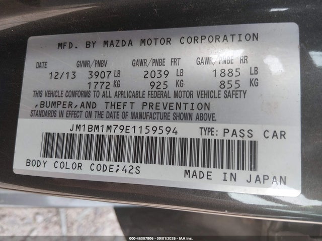 Продажа на аукционе авто 2014 Mazda Mazda3 I Grand Touring, vin: JM1BM1M79E1159594, номер лота: 46007806