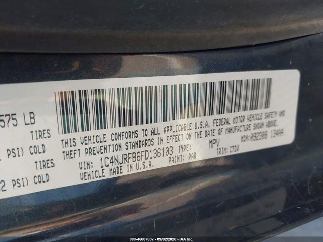 2015 Jeep Patriot Latitude მანქანა იყიდება აუქციონზე, vin: 1C4NJRFB6FD136103, აუქციონის ნომერი: 46007807