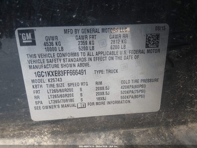 Продажа на аукционе авто 2015 Chevrolet Silverado 2500hd High Country, vin: 1GC1KXE83FF666491, номер лота: 46007816