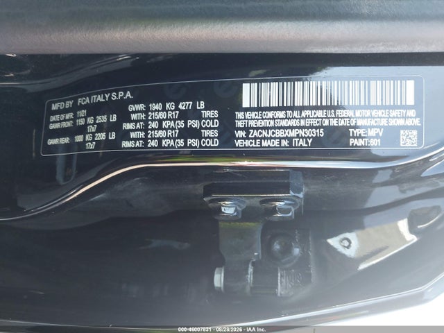 46007831 :رقم المزاد ، ZACNJCBBXMPN30315 vin ، 2021 Jeep Renegade Latitude Fwd مزاد بيع