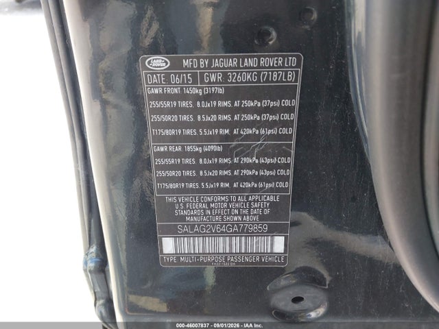 Продажа на аукционе авто 2016 Land Rover Lr4, vin: SALAK2V61GA812119, номер лота: 46007837