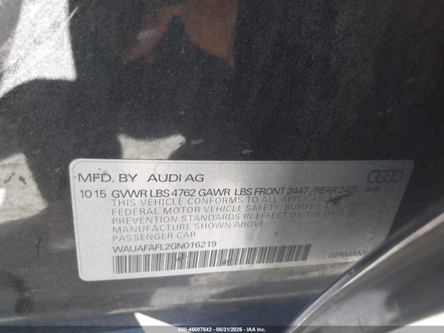 Продаж на аукціоні авто 2016 Audi A4 2.0t Premium, vin: WAUAFAFL2GN016219, номер лоту: 46007842