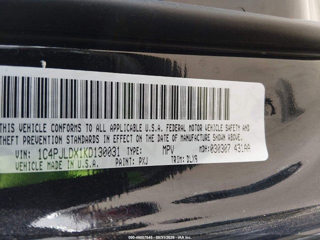 2019 Jeep Cherokee Limited Fwd მანქანა იყიდება აუქციონზე, vin: 1C4PJLDX1KD130031, აუქციონის ნომერი: 46007845