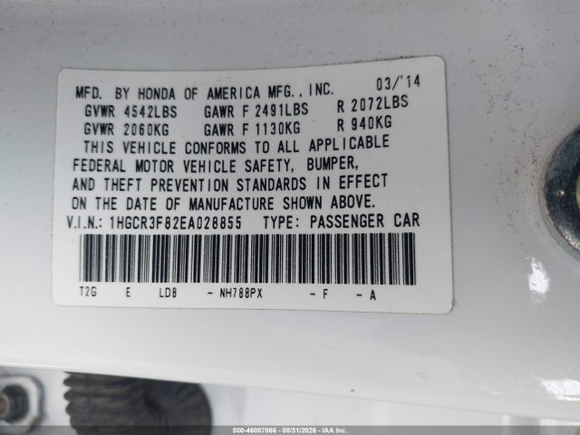 1HGCR3F82EA028855 Honda Accord Ex-l V-6