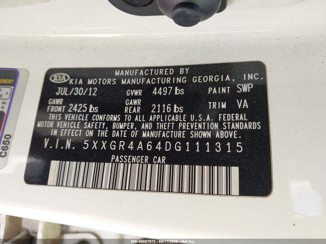 Продажа на аукционе авто 2013 Kia Optima Sx, vin: 5XXGR4A64DG111315, номер лота: 46007872