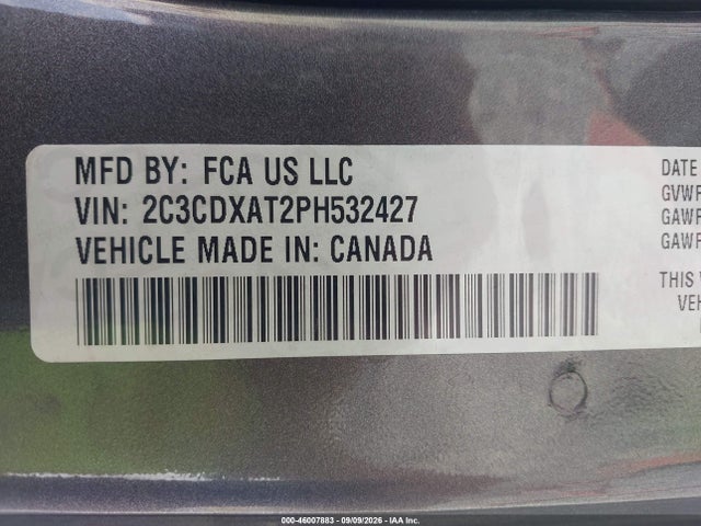 2023 Dodge Charger Police Rwd მანქანა იყიდება აუქციონზე, vin: 2C3CDXAT2PH532427, აუქციონის ნომერი: 46007883