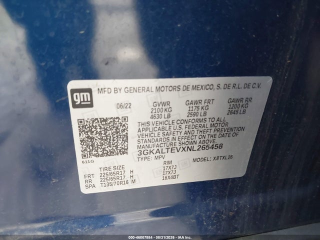 Aukcja sprzedaży 2022 Gmc Terrain Awd Sle, vin: 3GKALTEVXNL265458, numer aukcji: 46007884
