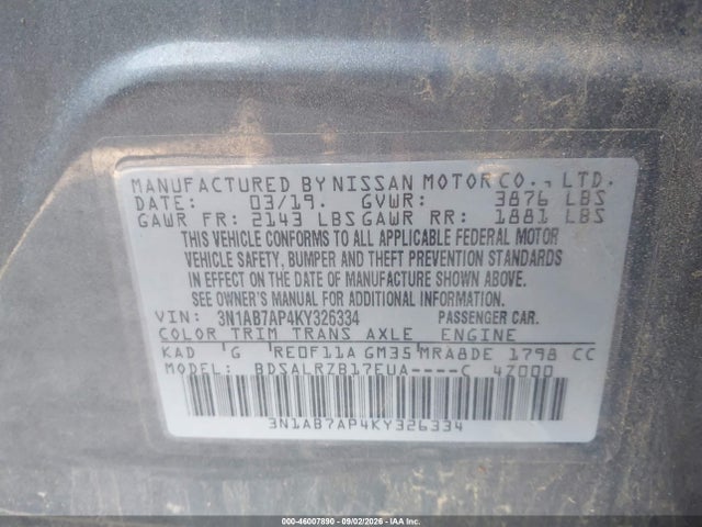 Nissan SENTRA SR 2019 3N1AB7AP4KY326334 Image 9