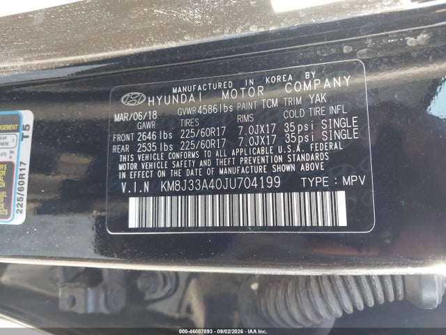 Продажа на аукционе авто 2018 Hyundai Tucson Sel Plus, vin: KM8J33A40JU704199, номер лота: 46007893