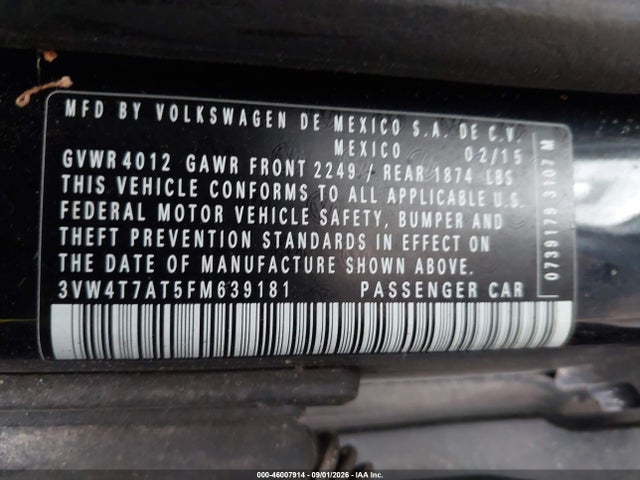 Продаж на аукціоні авто 2015 Volkswagen Beetle 2.0t R-line, vin: 3VW4T7AT5FM639181, номер лоту: 46007914