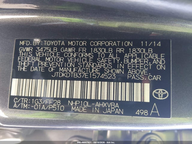 Toyota Prius C Two 2014 JTDKDTB37E1574523 Image 9