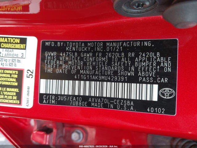 4T1G11AK9MU429391 Toyota CAMRY SE
