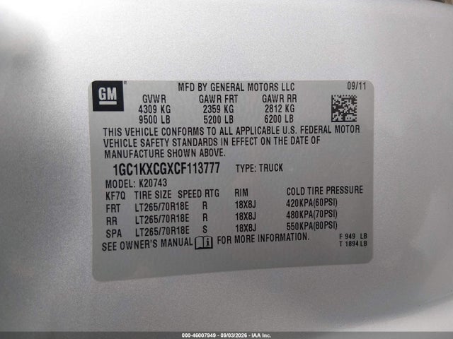 Aukcja sprzedaży 2012 Chevrolet Silverado 2500hd Lt, vin: 1GC1KXCGXCF113777, numer aukcji: 46007949