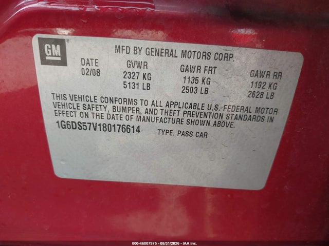 Продажа на аукционе авто 2008 Cadillac Cts Standard, vin: 1G6DS57V180176614, номер лота: 46007975