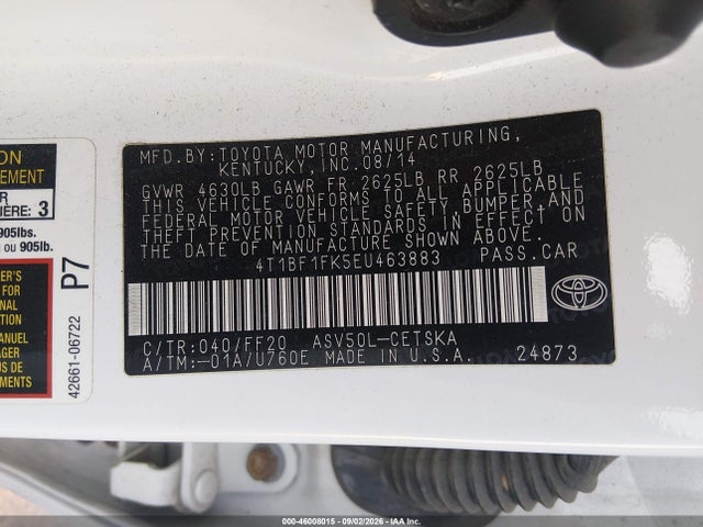 Aukcja sprzedaży 2014 Toyota Camry Se, vin: 4T1BF1FK5EU463883, numer aukcji: 46008015