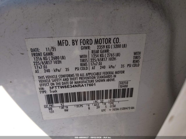 Ford Maverick Xl 2022 3FTTW8E34NRA17601 Image 9