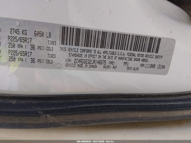 Aukcja sprzedaży 2018 Dodge Grand Caravan Gt, vin: 2C4RDGEG2JR146675, numer aukcji: 46008039