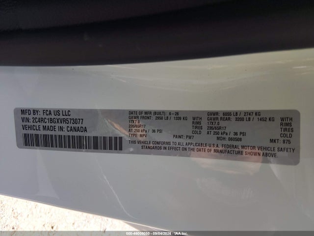 46008050 :رقم المزاد ، 2C4RC1BGXVR573077 vin ، 2027 Chrysler Pacifica مزاد بيع