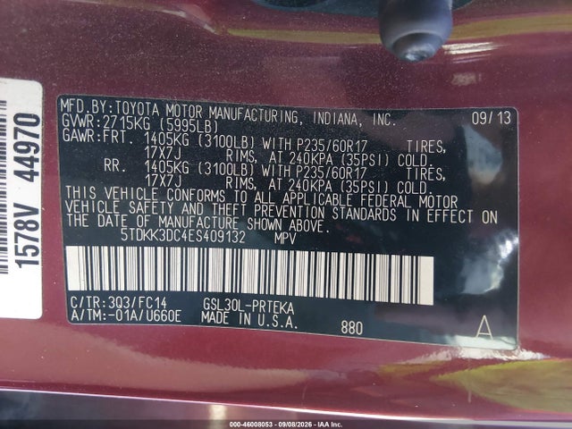Продажа на аукционе авто 2014 Toyota Sienna Le V6 8 Passenger, vin: 5TDKK3DC4ES409132, номер лота: 46008053