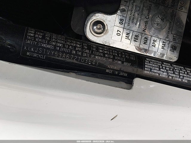 Aukcja sprzedaży 2007 Suzuki Vzr1800, vin: JS1VY53A672103643, numer aukcji: 46008059