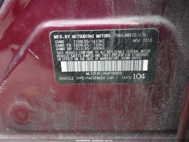 Продажа на аукционе авто 2019 Mitsubishi Mirage G4 Es, vin: ML32F3FJ3KHF06909, номер лота: 46008069