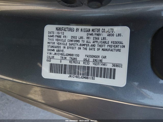 Продажа на аукционе авто 2013 Infiniti G37x, vin: JN1CV6EL4DM981150, номер лота: 46008088