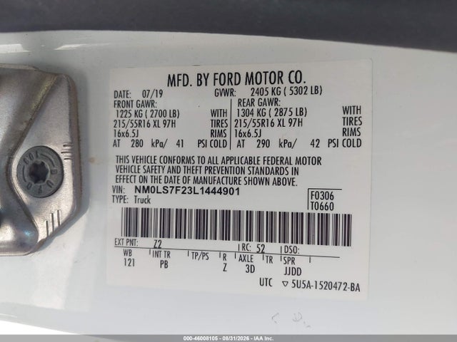 Продаж на аукціоні авто 2020 Ford Transit Connect Xlt, vin: NM0LS7F23L1444901, номер лоту: 46008105