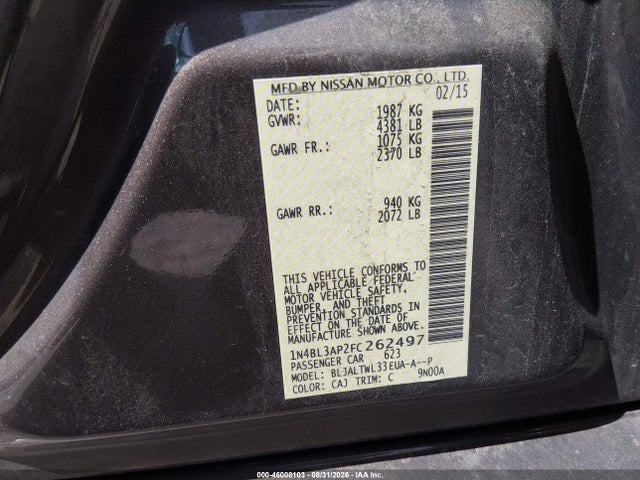46008103 :رقم المزاد ، 1N4BL3AP2FC262497 vin ، 2015 Nissan Altima 3.5 Sl مزاد بيع