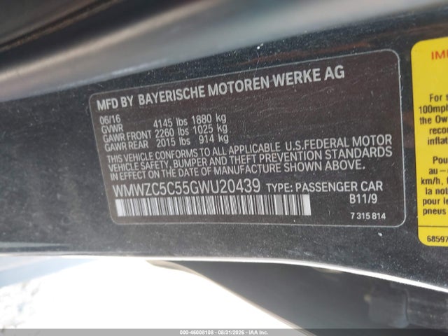46008108 :رقم المزاد ، WMWZC5C55GWU20439 vin ، 2016 Mini Countryman Cooper S مزاد بيع
