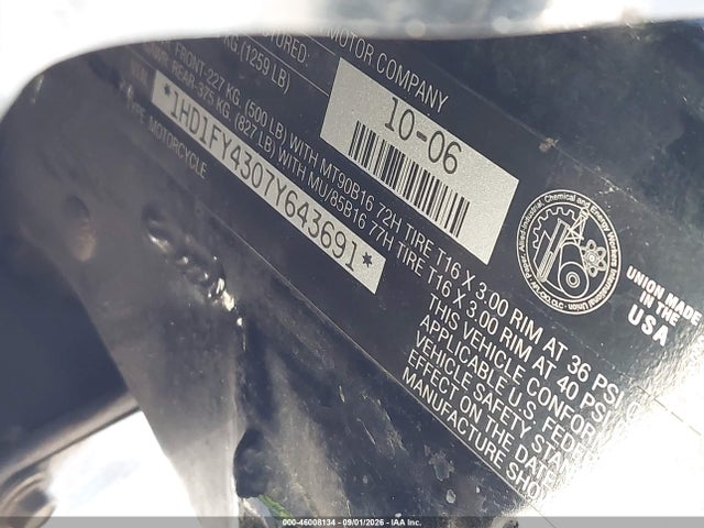 Aukcja sprzedaży 2007 Harley-davidson Flhrs, vin: 1HD1FY4307Y643691, numer aukcji: 46008134
