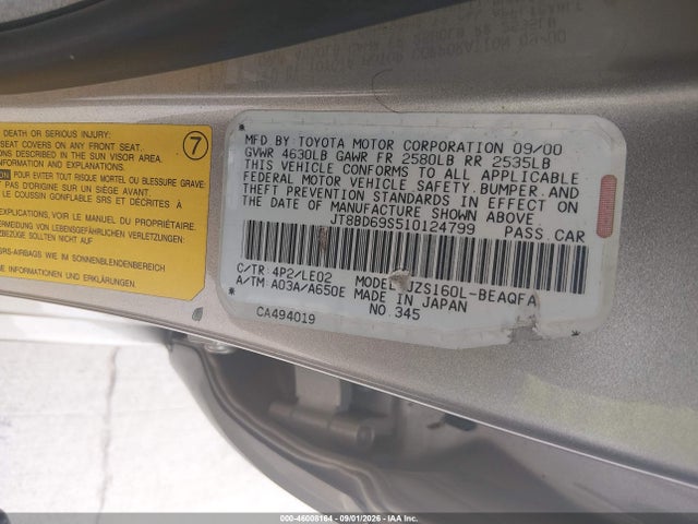 Aukcja sprzedaży 2001 Lexus Gs 300, vin: JT8BD69S510124799, numer aukcji: 46008164