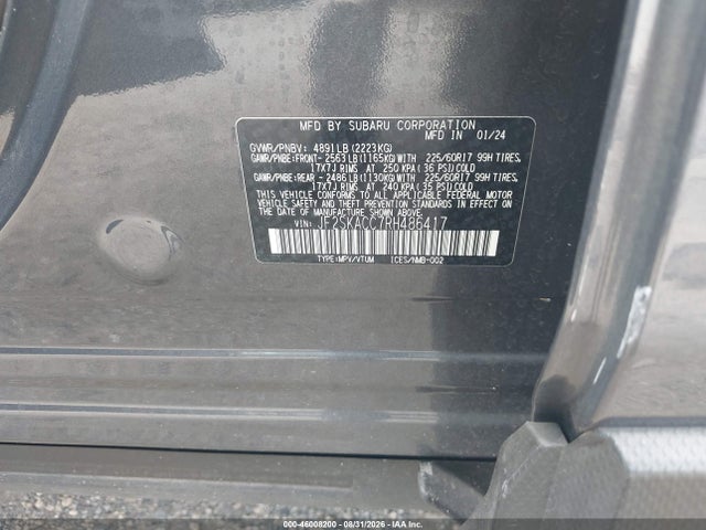 Продажа на аукционе авто 2024 Subaru Forester Premium, vin: JF2SKACC7RH486417, номер лота: 46008200