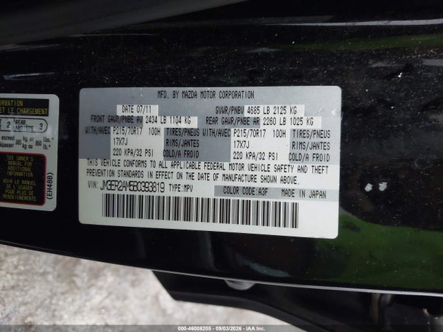 46008205 :رقم المزاد ، JM3ER2AM5B0393819 vin ، 2011 Mazda Cx-7 I Sv مزاد بيع