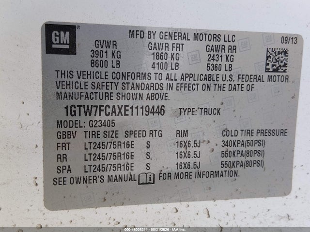 Aukcja sprzedaży 2014 Gmc Savana 2500 Work Van, vin: 1GTW7FCAXE1119446, numer aukcji: 46008211