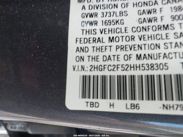 Aukcja sprzedaży 2017 Honda Civic Lx, vin: 2HGFC2F52HH538305, numer aukcji: 46008230