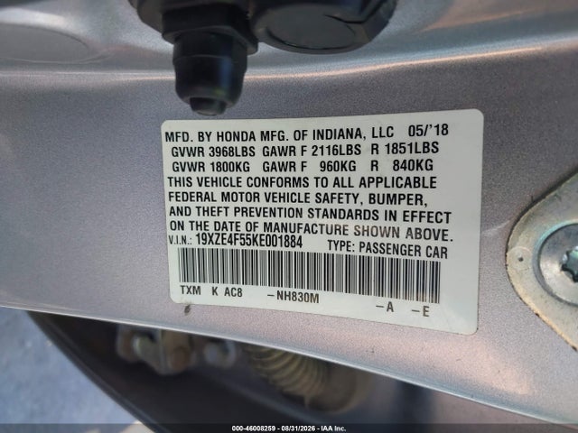 Продаж на аукціоні авто 2019 Honda Insight Ex, vin: 19XZE4F55KE001884, номер лоту: 46008259