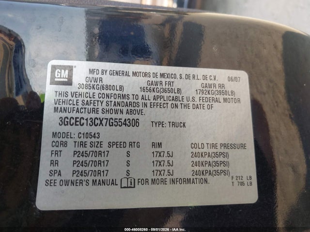 46008260 :رقم المزاد ، 3GCEC13CX7G554306 vin ، 2007 Chevrolet Silverado 1500 Ls مزاد بيع