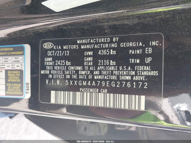 2014 Kia Optima Lx მანქანა იყიდება აუქციონზე, vin: 5XXGM4A79EG276172, აუქციონის ნომერი: 46008275