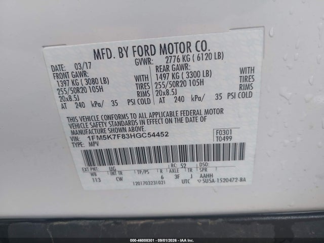 Aukcja sprzedaży 2017 Ford Explorer Limited, vin: 1FM5K7F83HGC54452, numer aukcji: 46008301